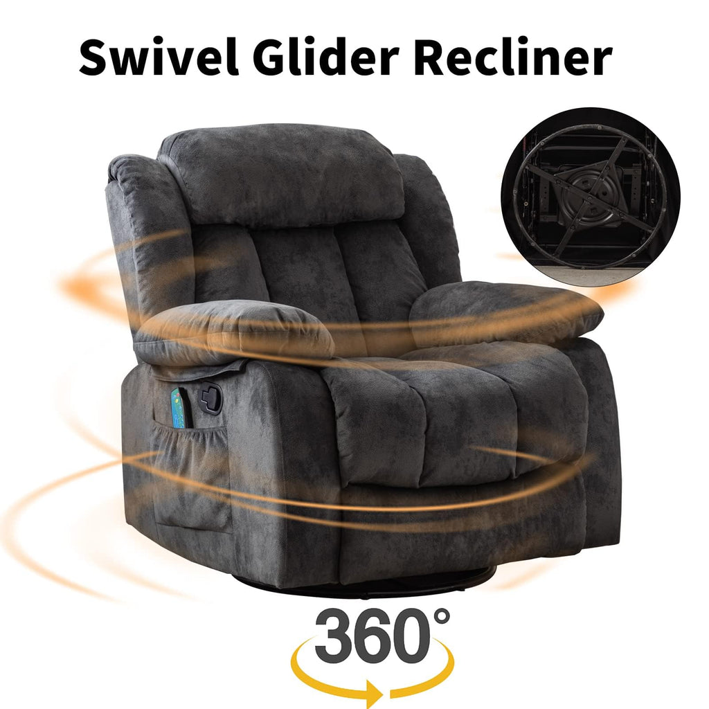 Grey Manual Swivel Rocker Recliner with Heat and Vibration V1799