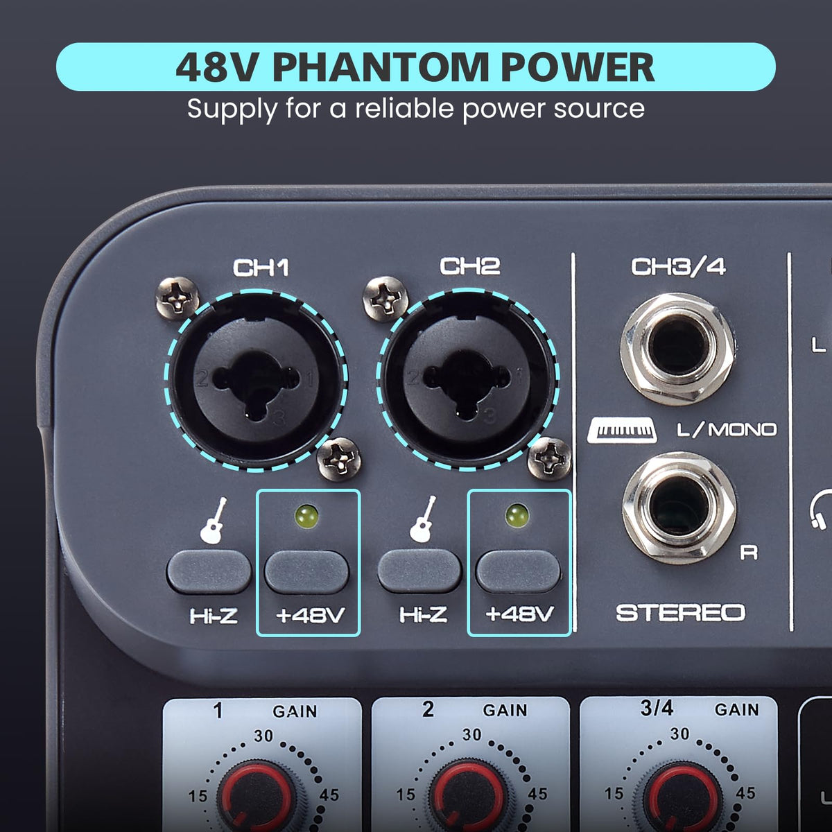 4 Channel DJ Audio Mixer with XLR 1/4" Interface Y47586