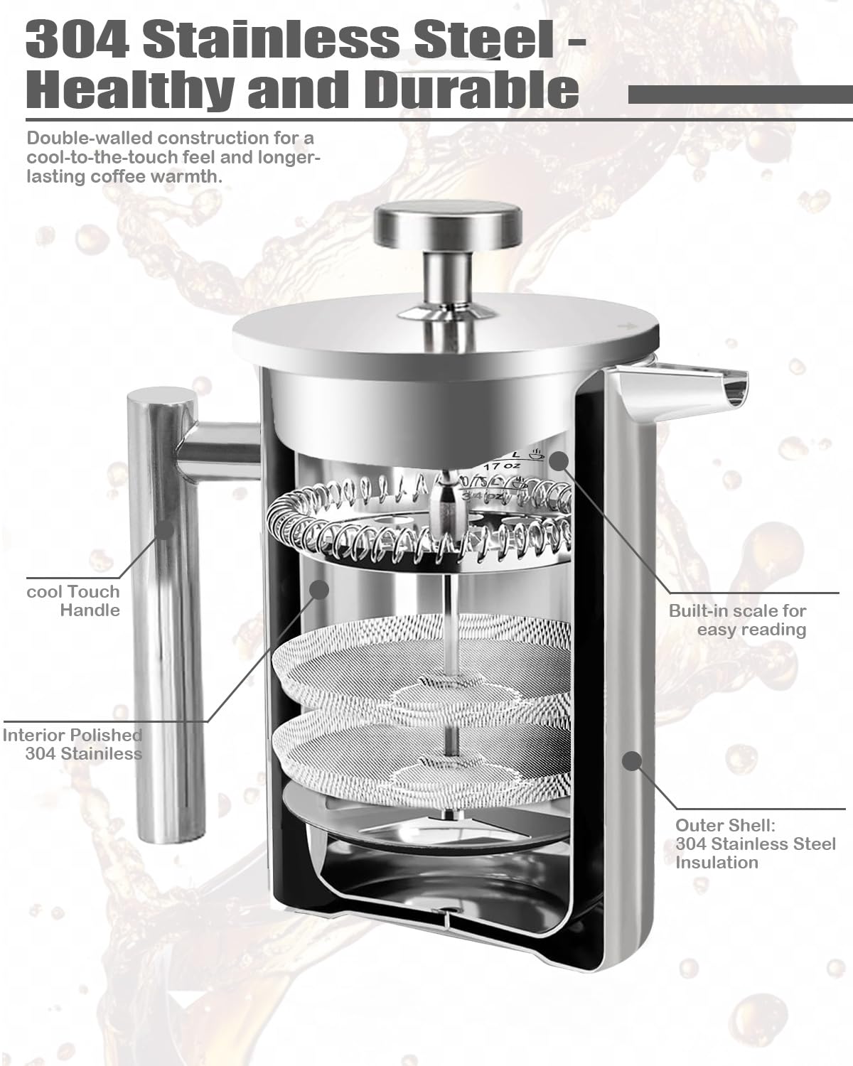 French Press Coffee Maker Stainless Steel 17 OZ U629105