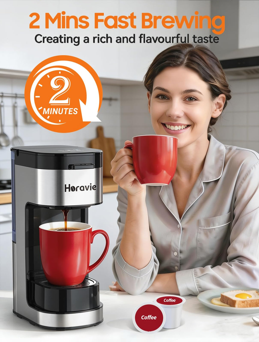 Single Serve Coffee Maker, 6 to 14 Oz, Black X456