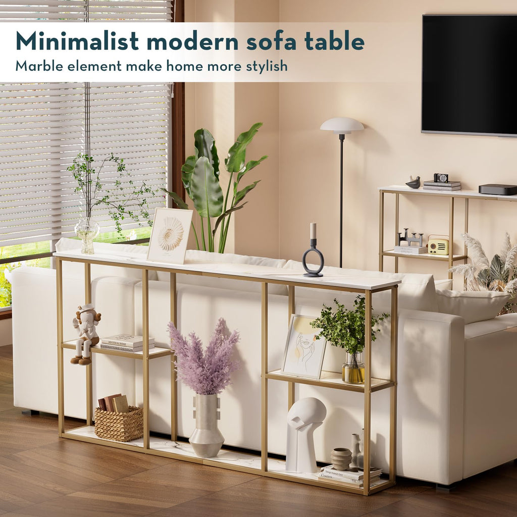 63 in Entryway Table with Shelves White Gold G64585