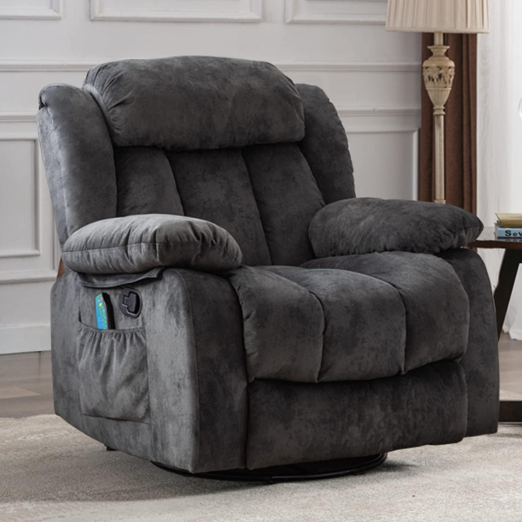 Grey Manual Swivel Rocker Recliner with Heat and Vibration V1799