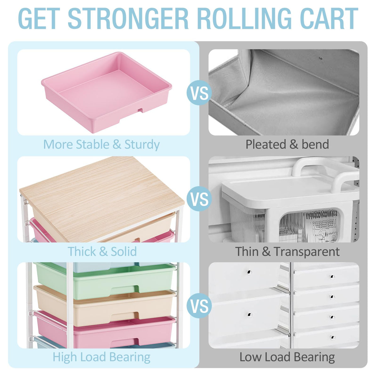 Rolling Storage Cart with 8 Drawers and Wooden Tabletop Q4227