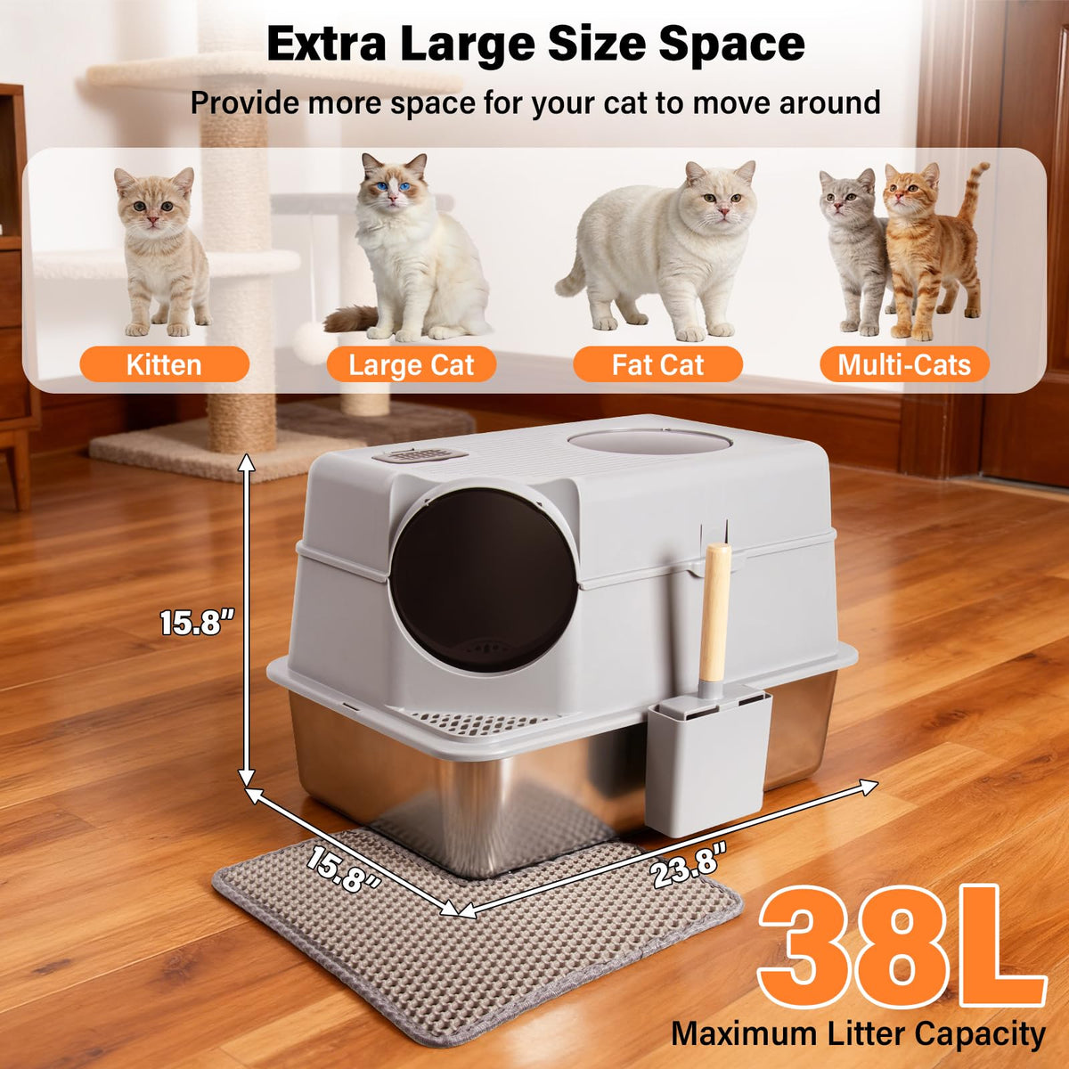 Stainless Steel Extra Large Enclosed Cat Litter Box T833007