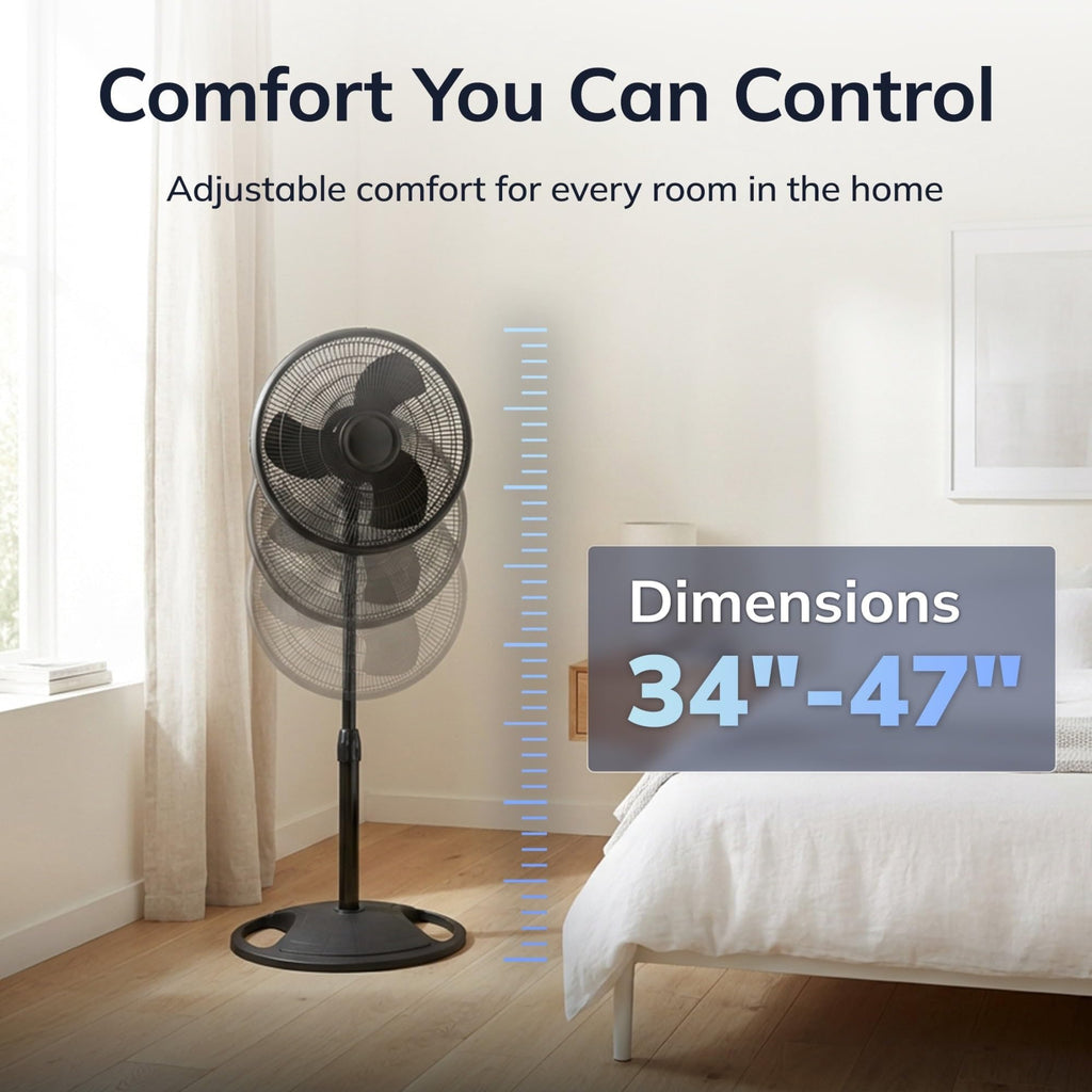 16" Oscillating Pedestal Fan with Adjustable Height and Tilt-Back Head, Black D8153