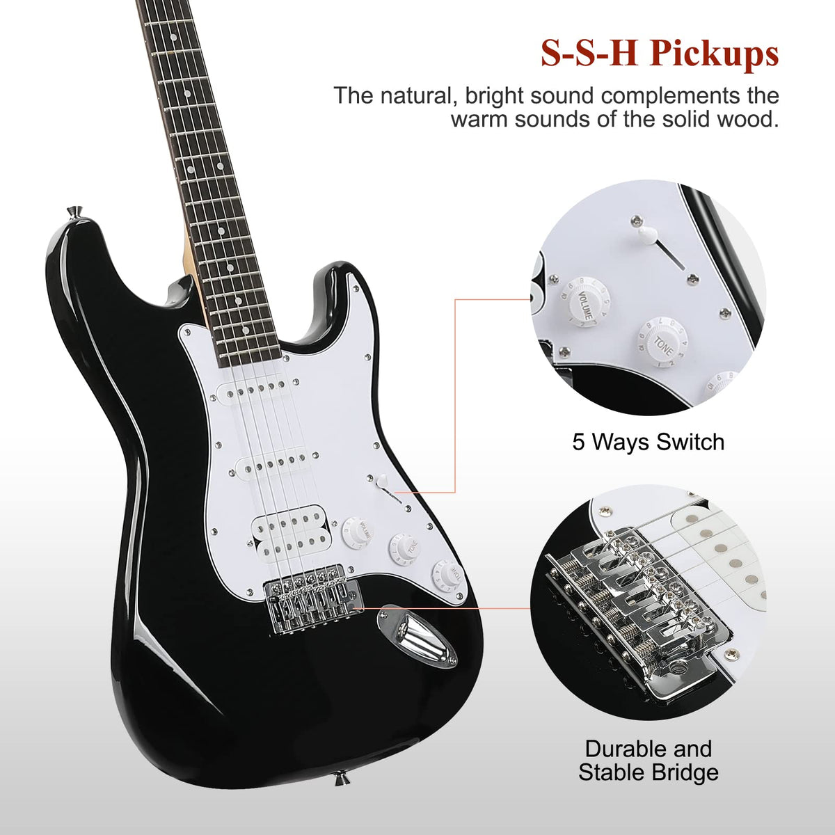 39 Inch HSS Pickups Electric Guitar Starter Kit with Amplifier Bag E8703