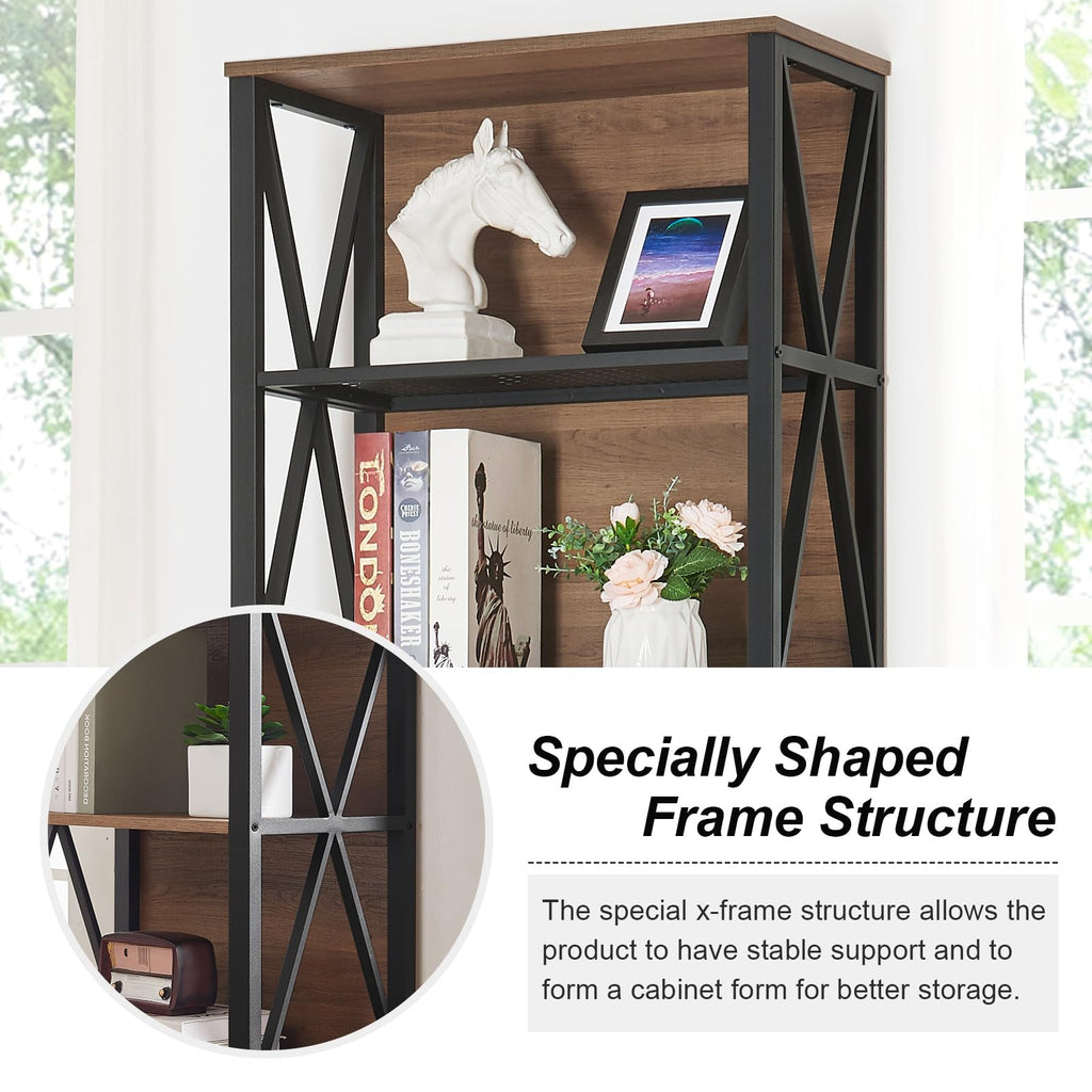 7-Tier Rustic Wood Metal Bookshelf I565