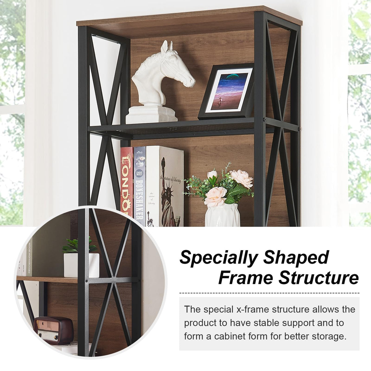 7-Tier Rustic Wood Metal Bookshelf I565
