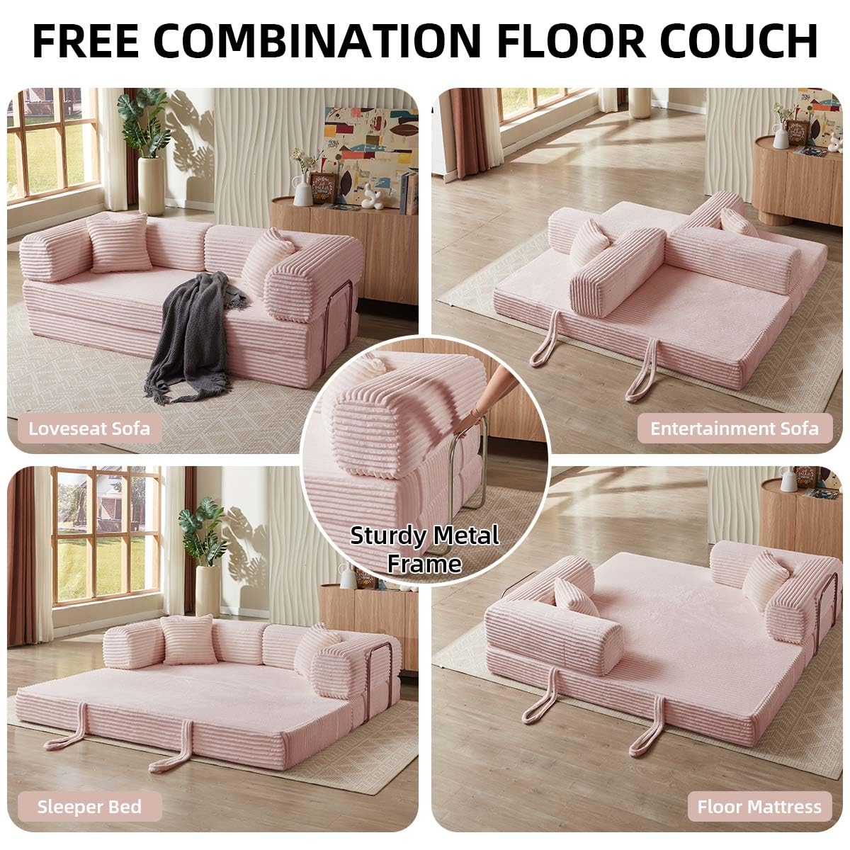 Pink 81 Inch Convertible Folding Sofa Bed K13912