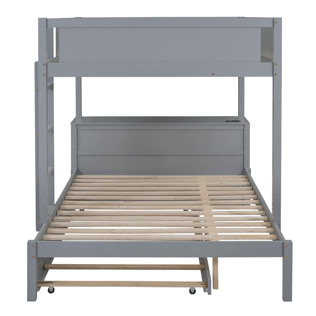 Gray Wood Full Over Full Bunk Bed with Twin Trundle I886