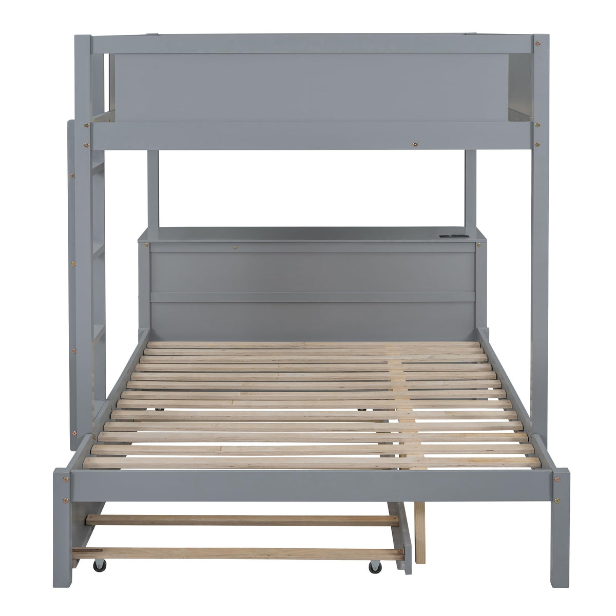 Gray Wood Full Over Full Bunk Bed with Twin Trundle I886