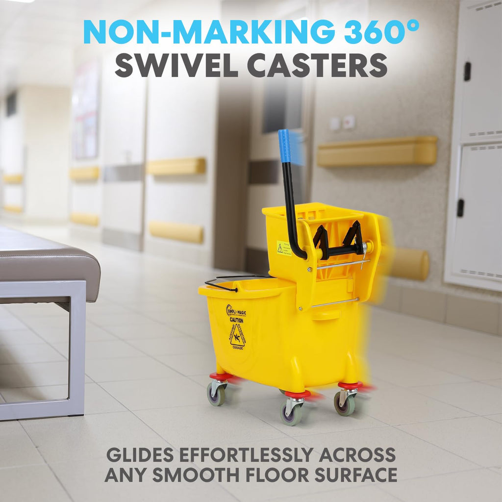 Yellow 35 Quart Commercial Mop Bucket on Wheels P3141