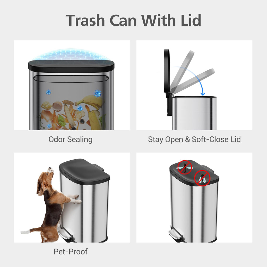 50L Stainless Steel Step-On Trash Can M767207
