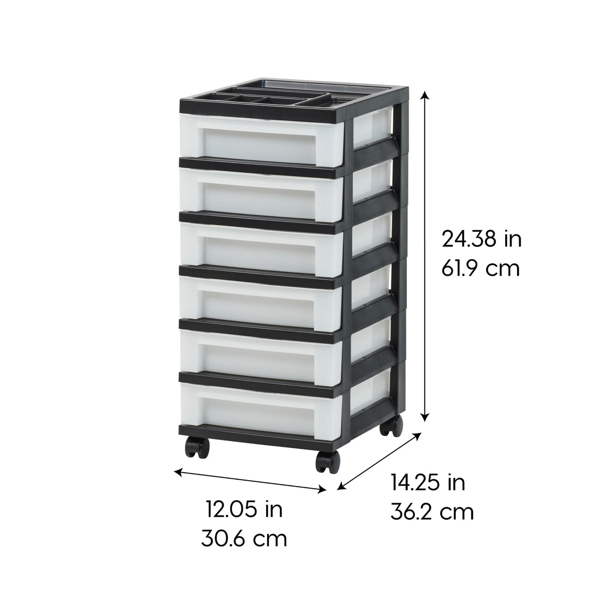 6 Drawer Rolling Storage Cart with Organizer Top, Black Y856621