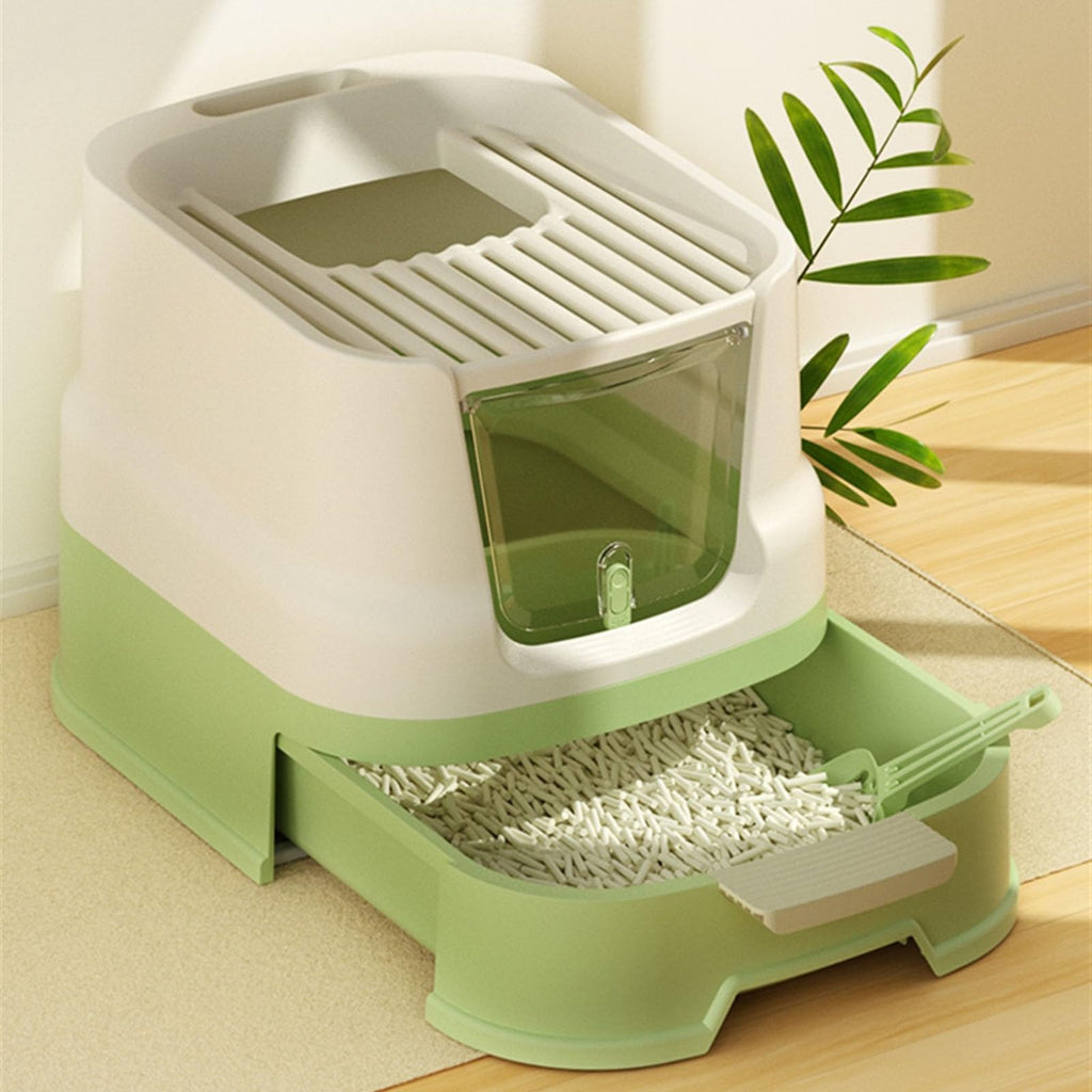 Enclosed Plastic Cat Litter Box with Lid and Scoop D72713