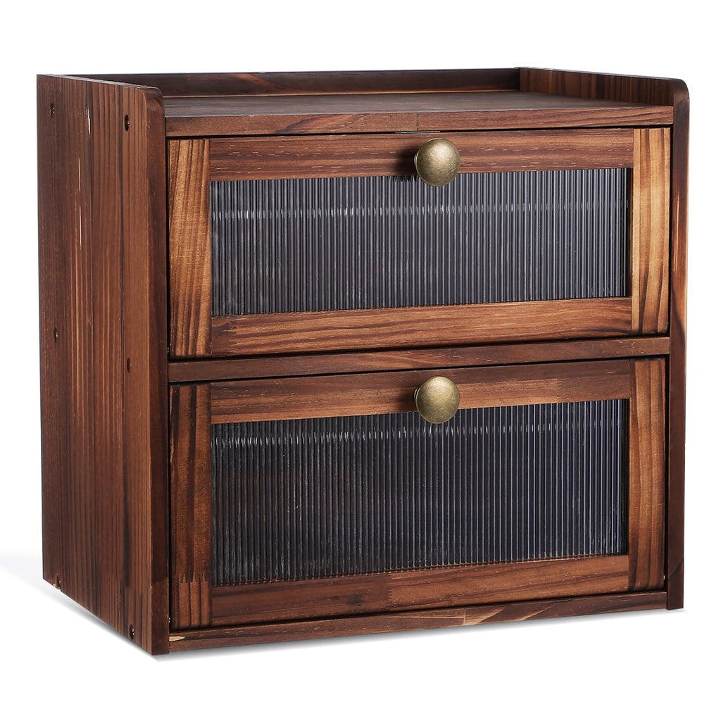 Wooden Bread Box 2 Tier Countertop Storage Organizer C457