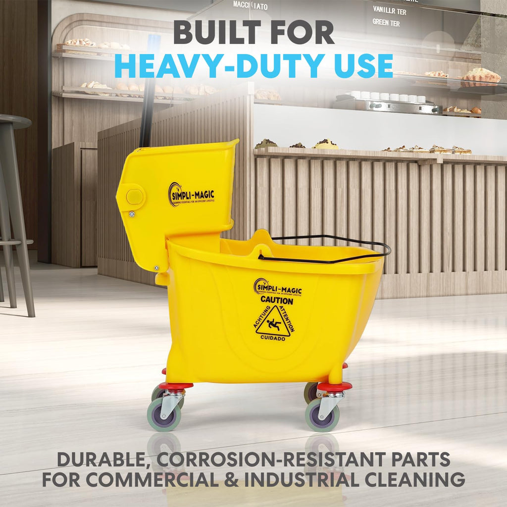 Yellow 35 Quart Commercial Mop Bucket on Wheels P3141