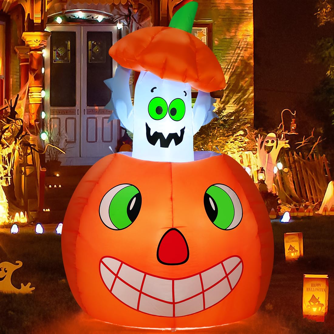 5 FT Animated Pumpkin Ghost Inflatable Outdoor Decoration R808366