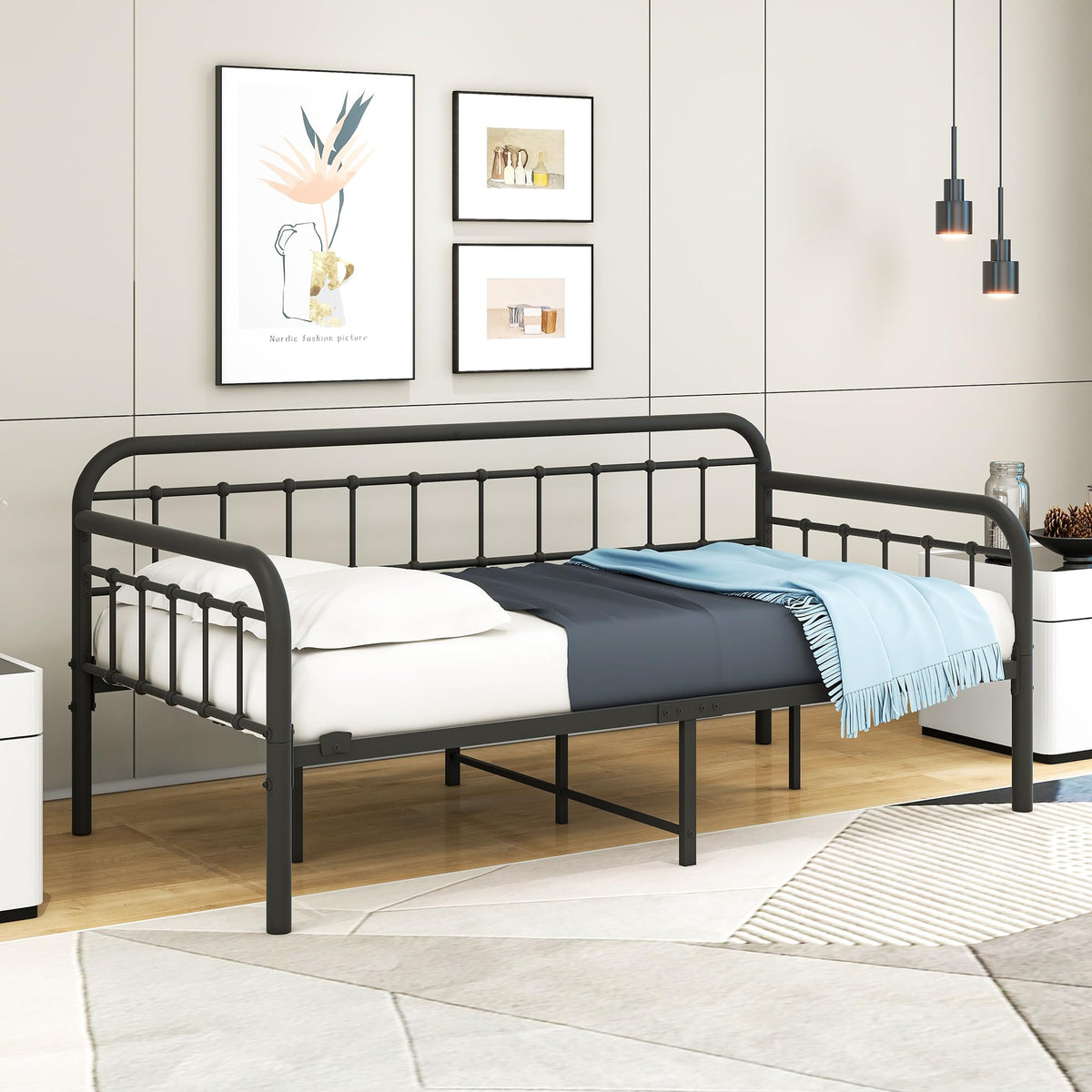Metal Daybed Frame Twin Day Bed Black J37075