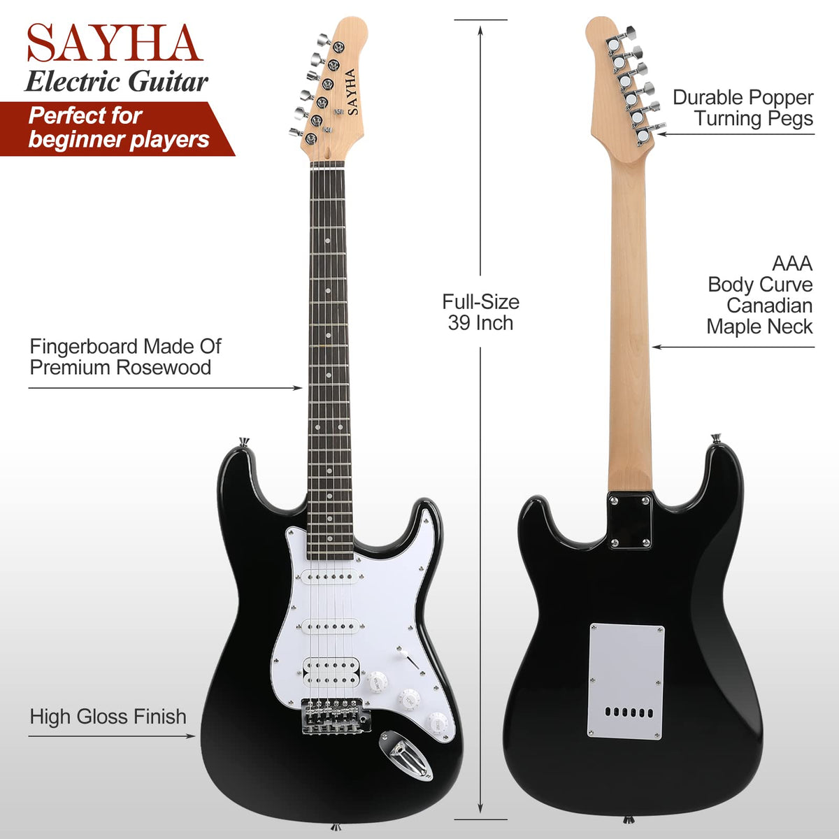 39 Inch HSS Pickups Electric Guitar Starter Kit with Amplifier Bag E8703