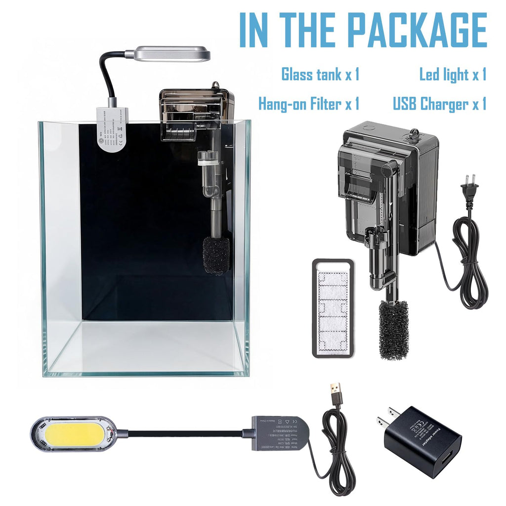 1.5 Gallon Glass Aquarium Starter Kit with Filter and LED Light T7208
