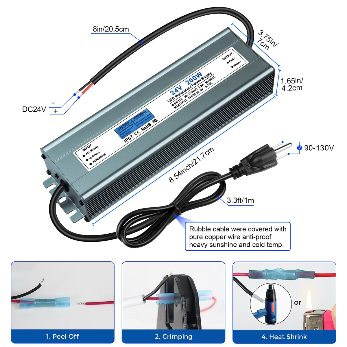 24V 200W IP67 Waterproof LED Power Supply W75616