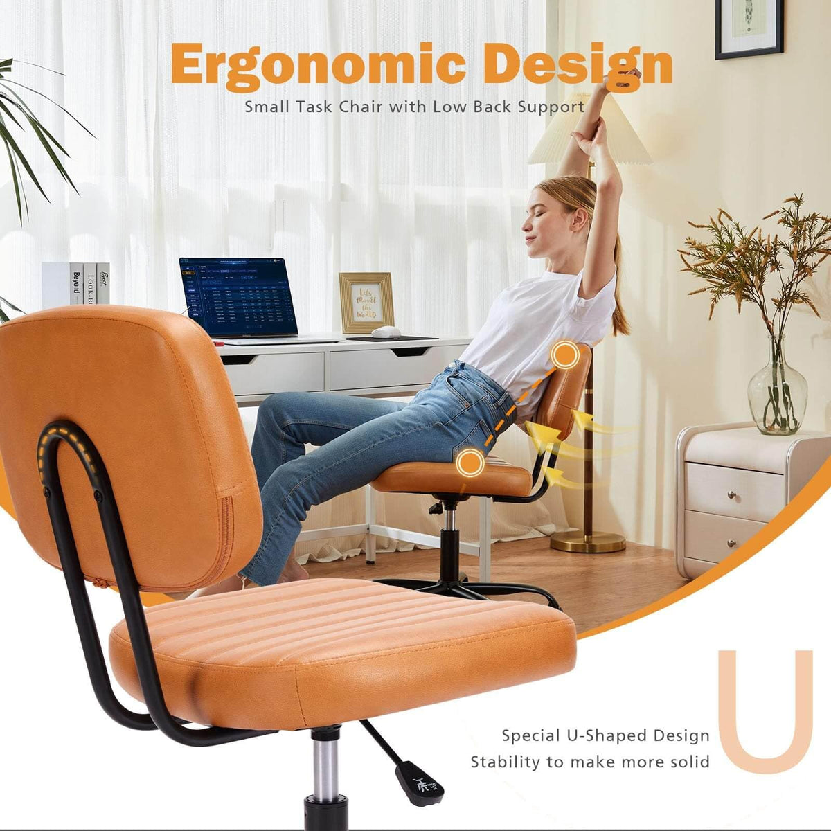 Orange Adjustable Height Swivel Rolling Office Chair X755