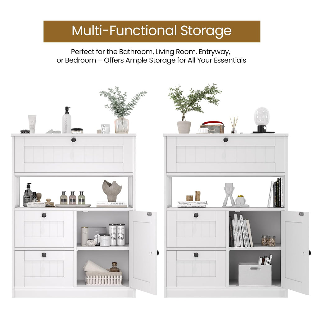 Bathroom Floor Storage Cabinet with 1 Door and 3 Drawers Y5455