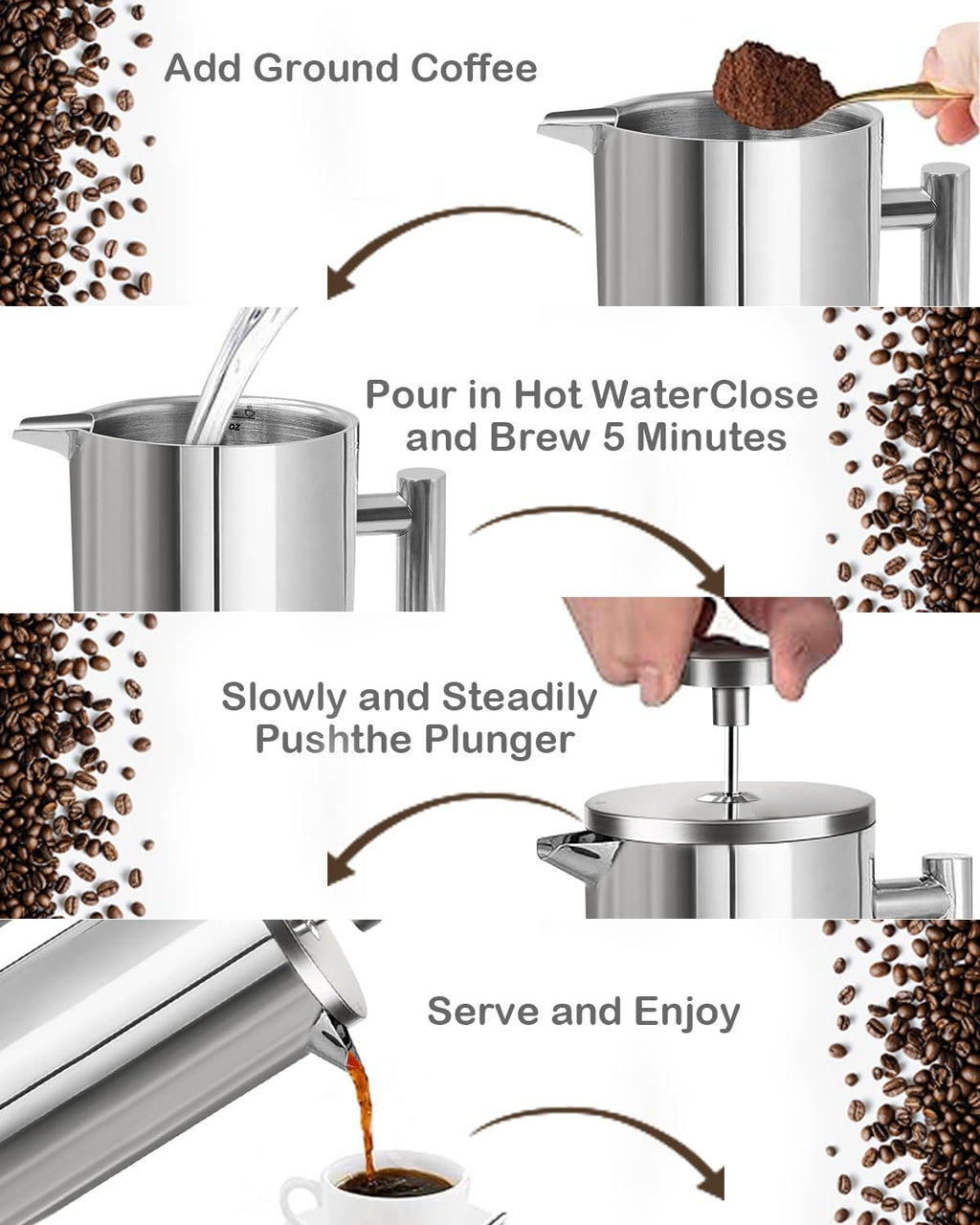 French Press Coffee Maker Stainless Steel 17 OZ U629105