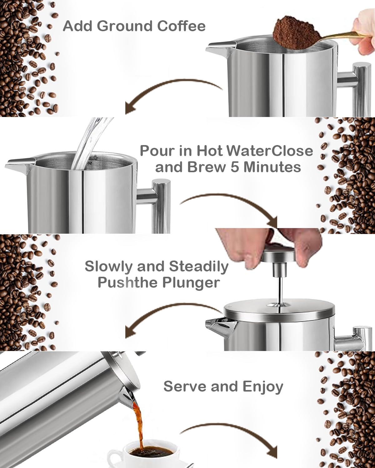 French Press Coffee Maker Stainless Steel 17 OZ U629105