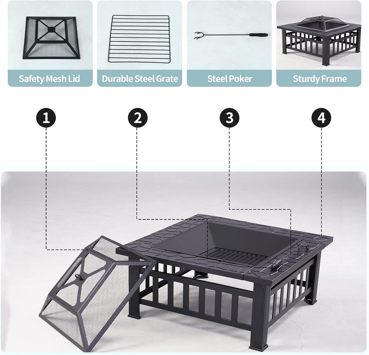 32'' Black Wood Burning Outdoor Fire Pit Z2708