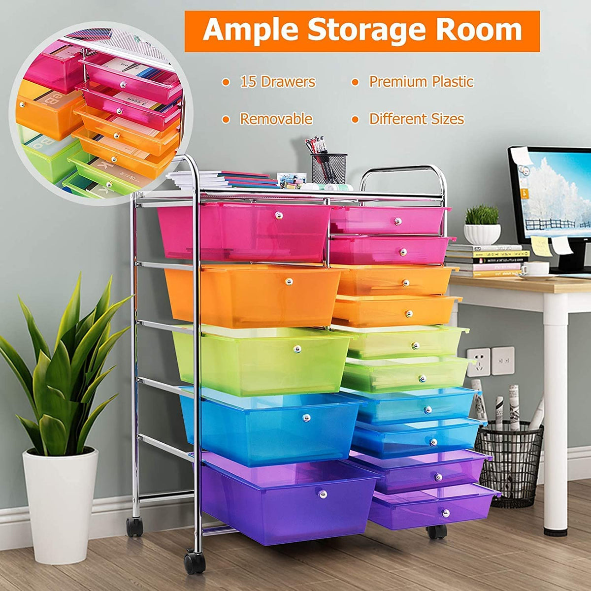 15 Drawer Rolling Storage Cart with Wheels G140