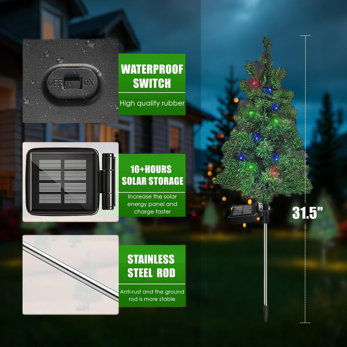 Solar Christmas Tree Garden Stake Lights Outdoor Waterproof M601