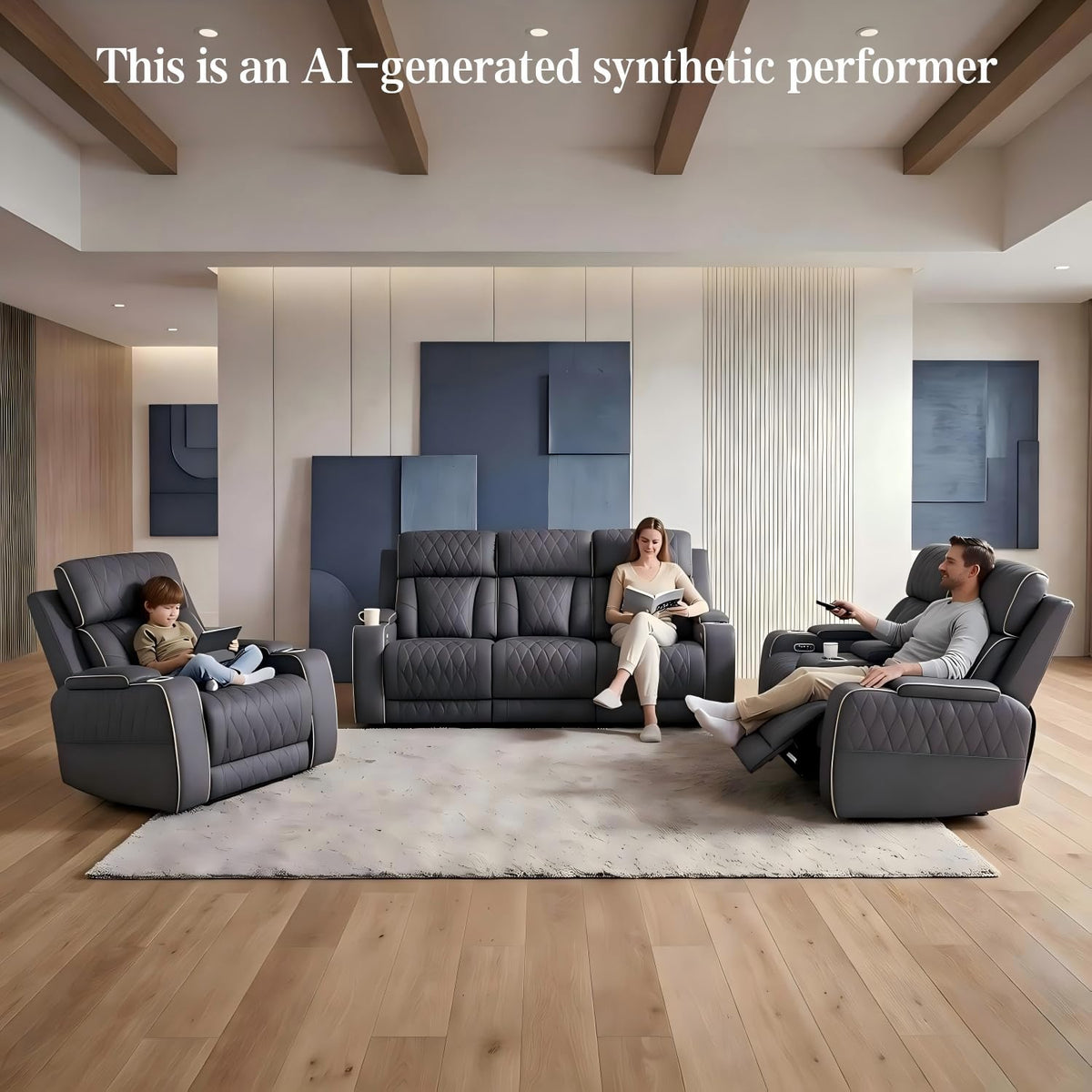 3 Piece Leather Power Recliner Sofa Set with LED Lights H7969