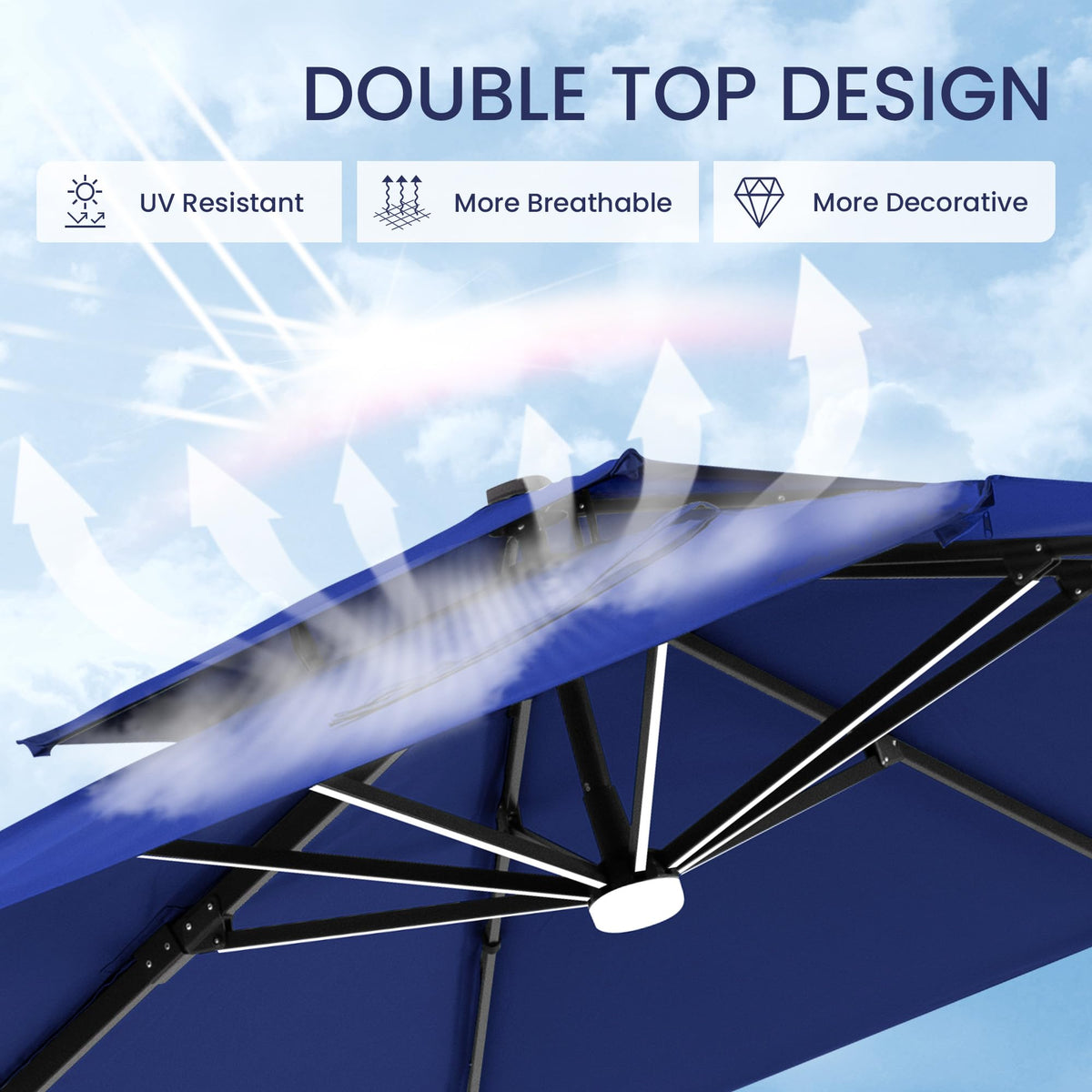 10x10 FT Cantilever Patio Umbrella with Base & LED P2420