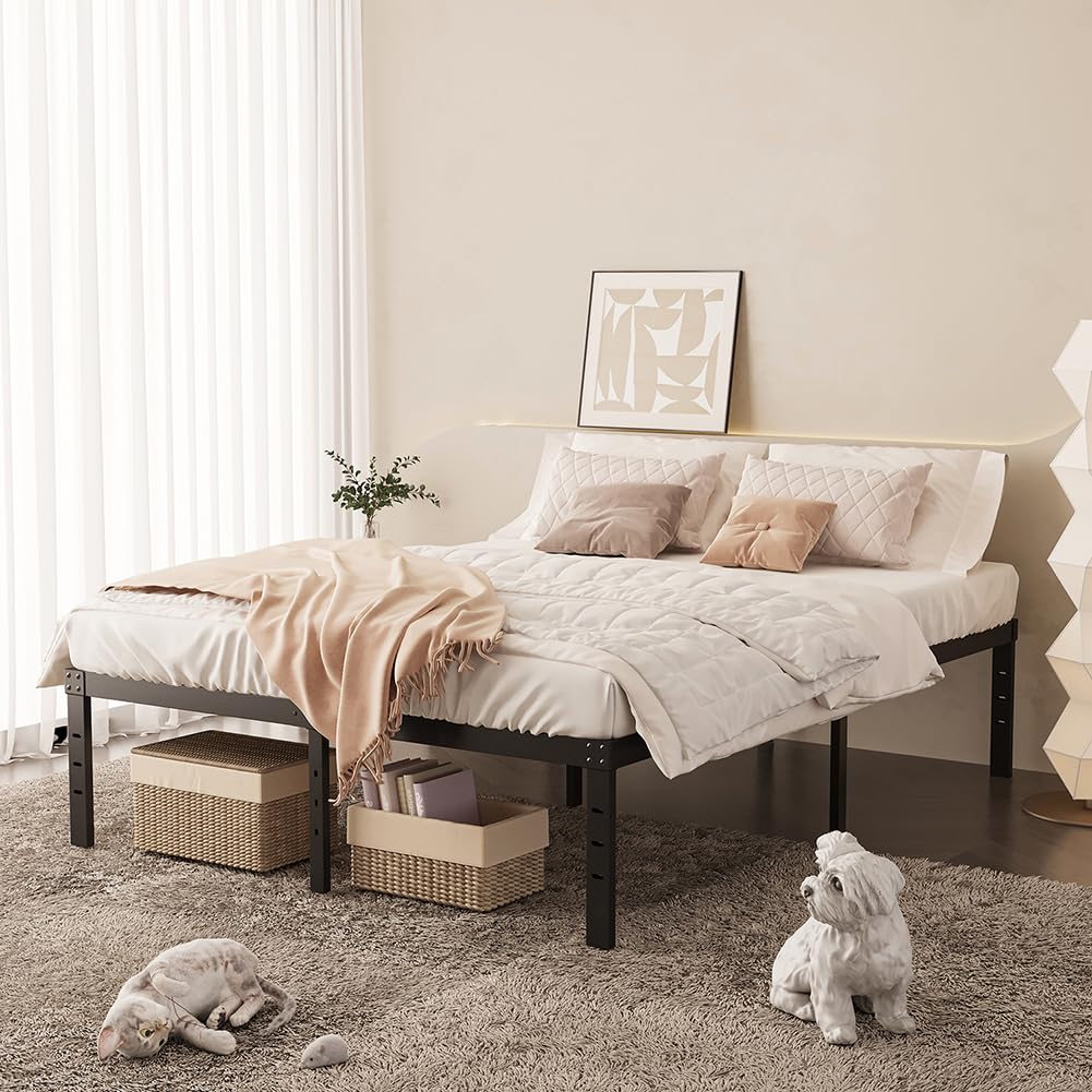 Queen Size 18 Inch Metal Platform Bed Frame Black H86590