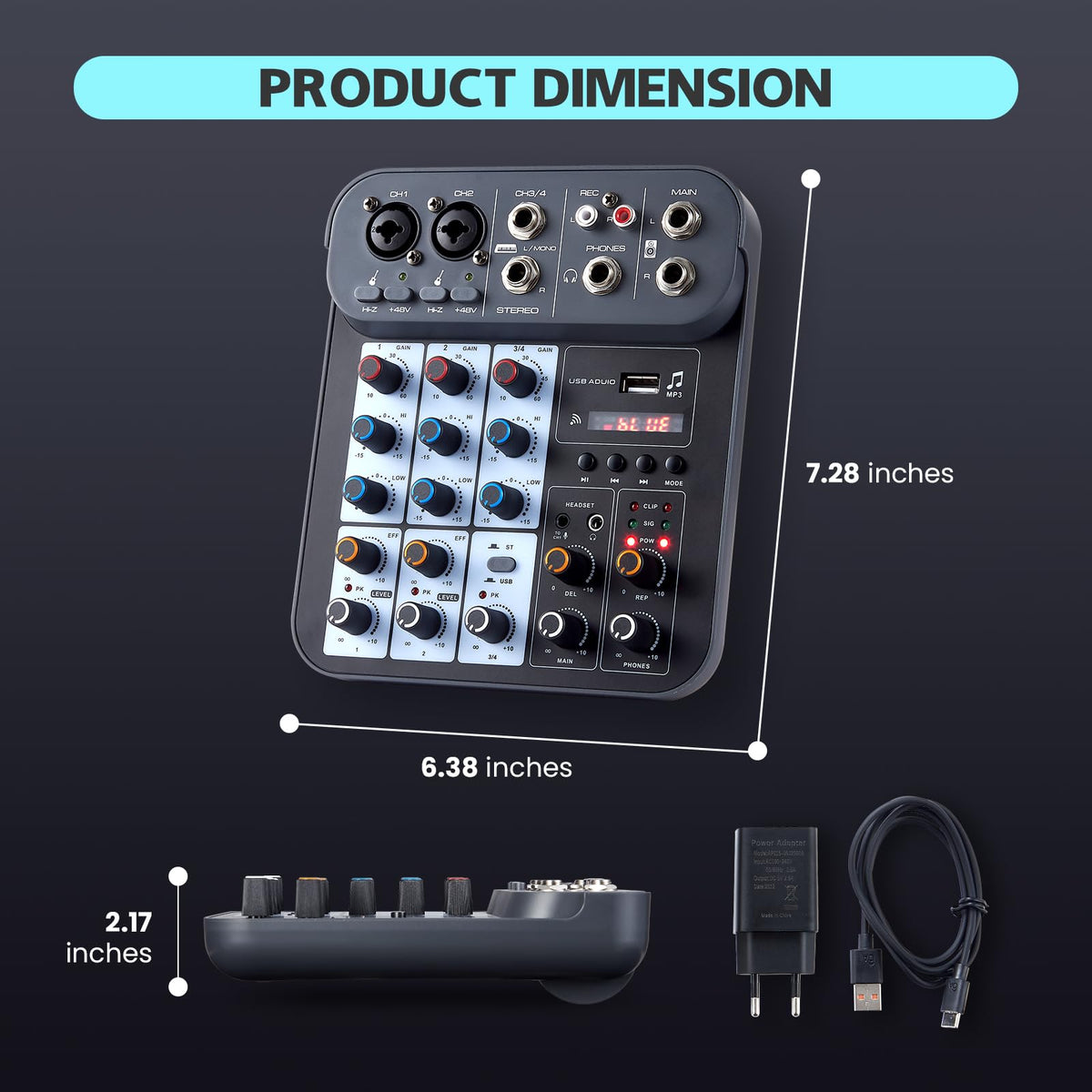 4 Channel DJ Audio Mixer with XLR 1/4" Interface Y47586