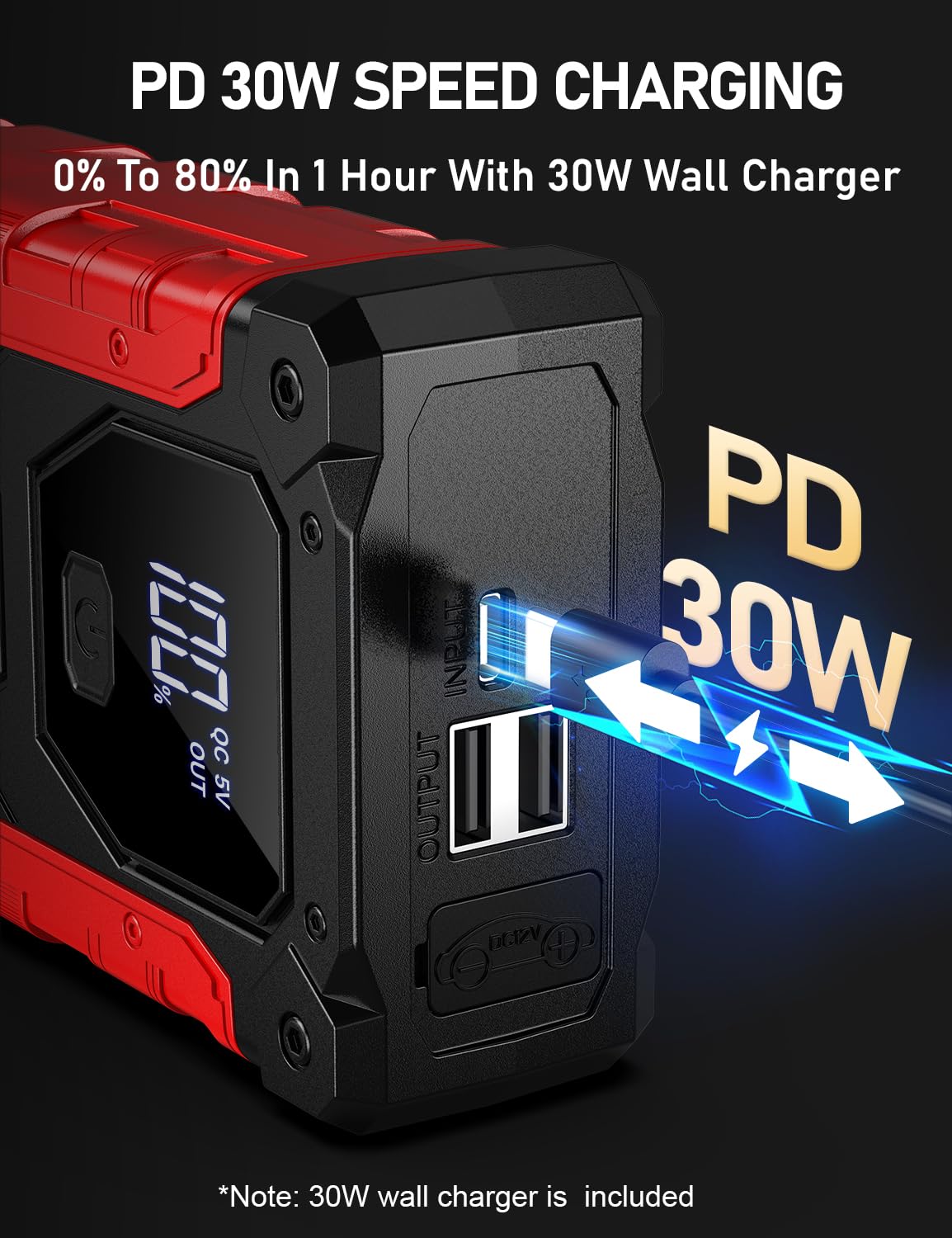 8000A 12V Portable Jump Starter with PD 30W Charger V698400