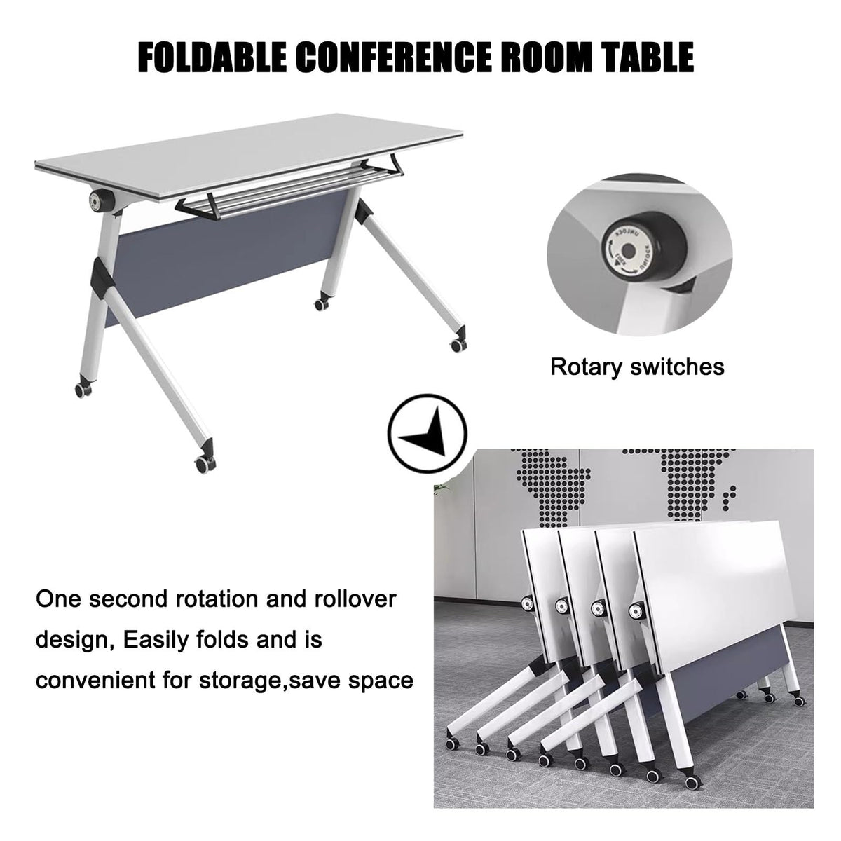 Folding Conference Table with Wood Top & Metal Frame A480011
