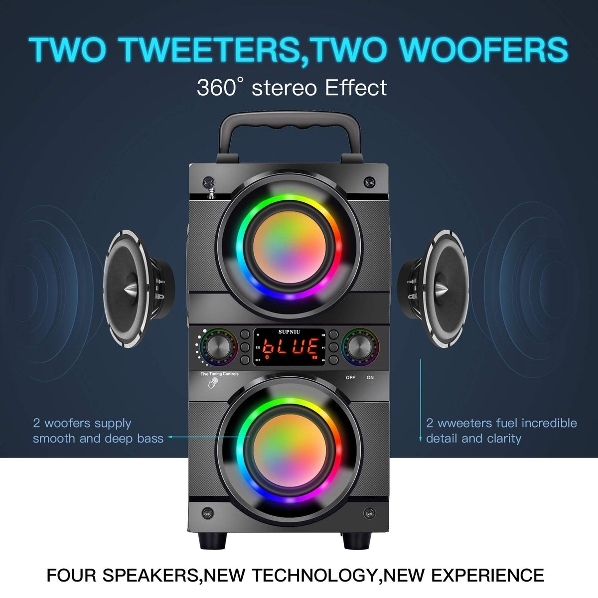 Portable Bluetooth Speaker with Double Subwoofer Heavy Bass W608300