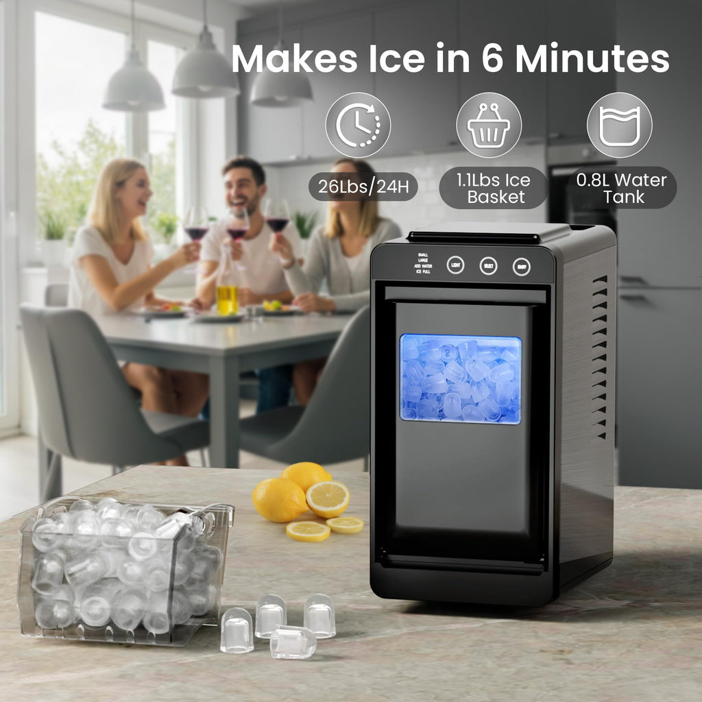 Portable Countertop Ice Maker, 26 lbs/24H, Self-Cleaning, Black I15826