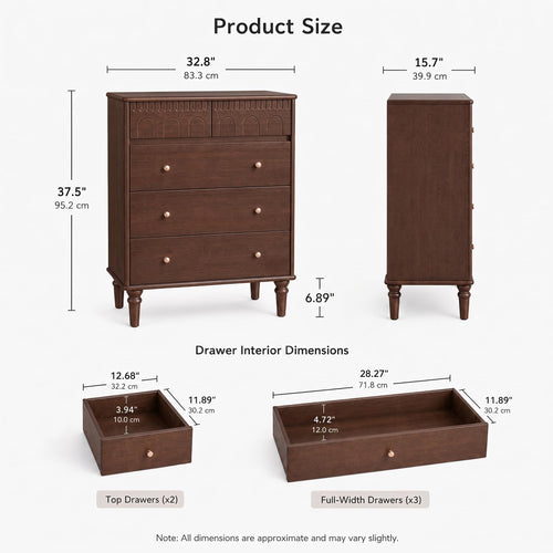 100% Solid Wood 5 Drawers Nightstand J64924