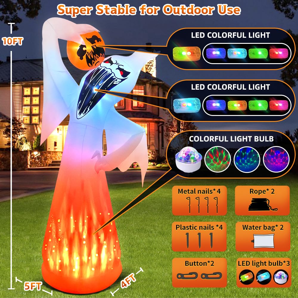 10 FT Halloween Inflatable Ghost with Pumpkin U949