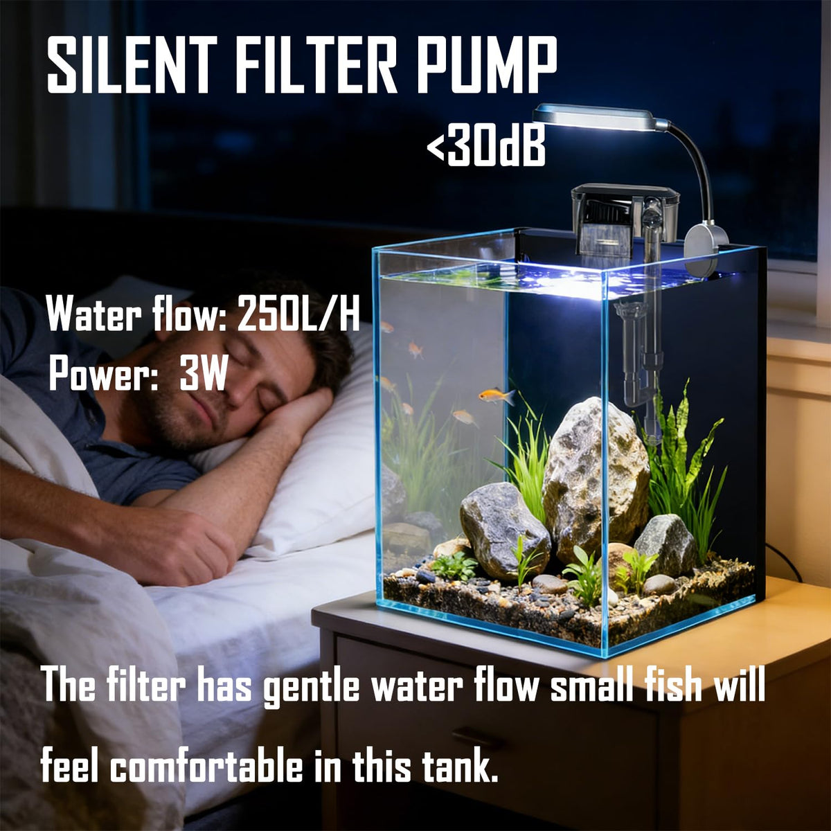 1.5 Gallon Glass Aquarium Starter Kit with Filter and LED Light T7208