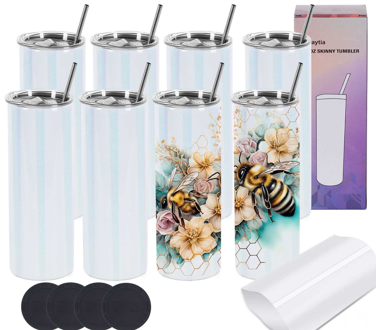20 Oz 8 Pack Stainless Steel Glitter Sublimation Tumblers W2840