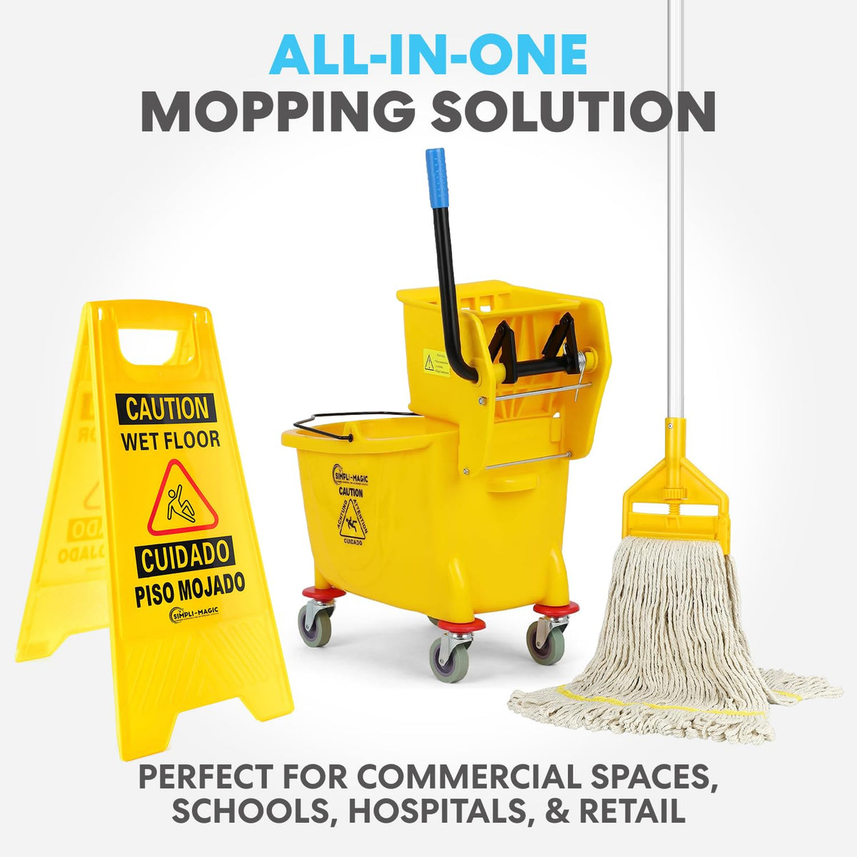Yellow 35 Quart Commercial Mop Bucket on Wheels P3141