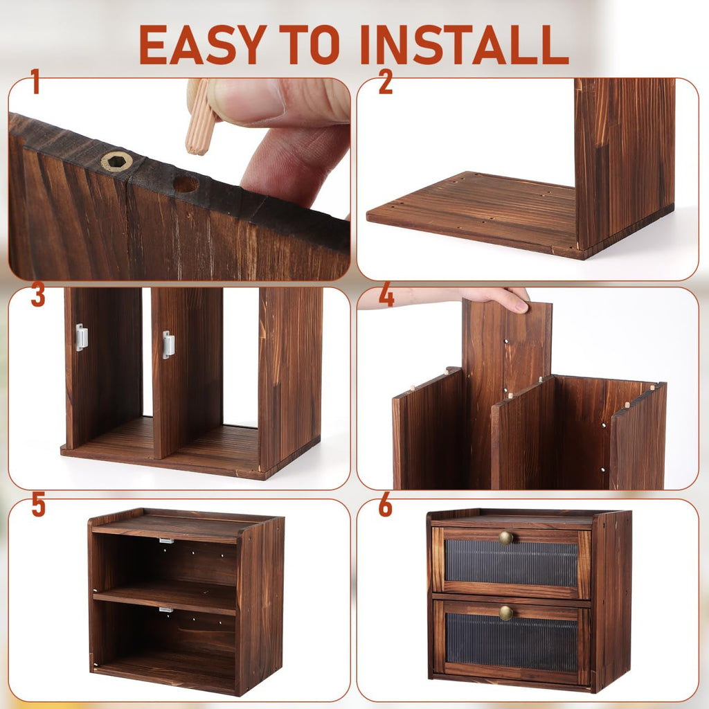Wooden Bread Box 2 Tier Countertop Storage Organizer C457