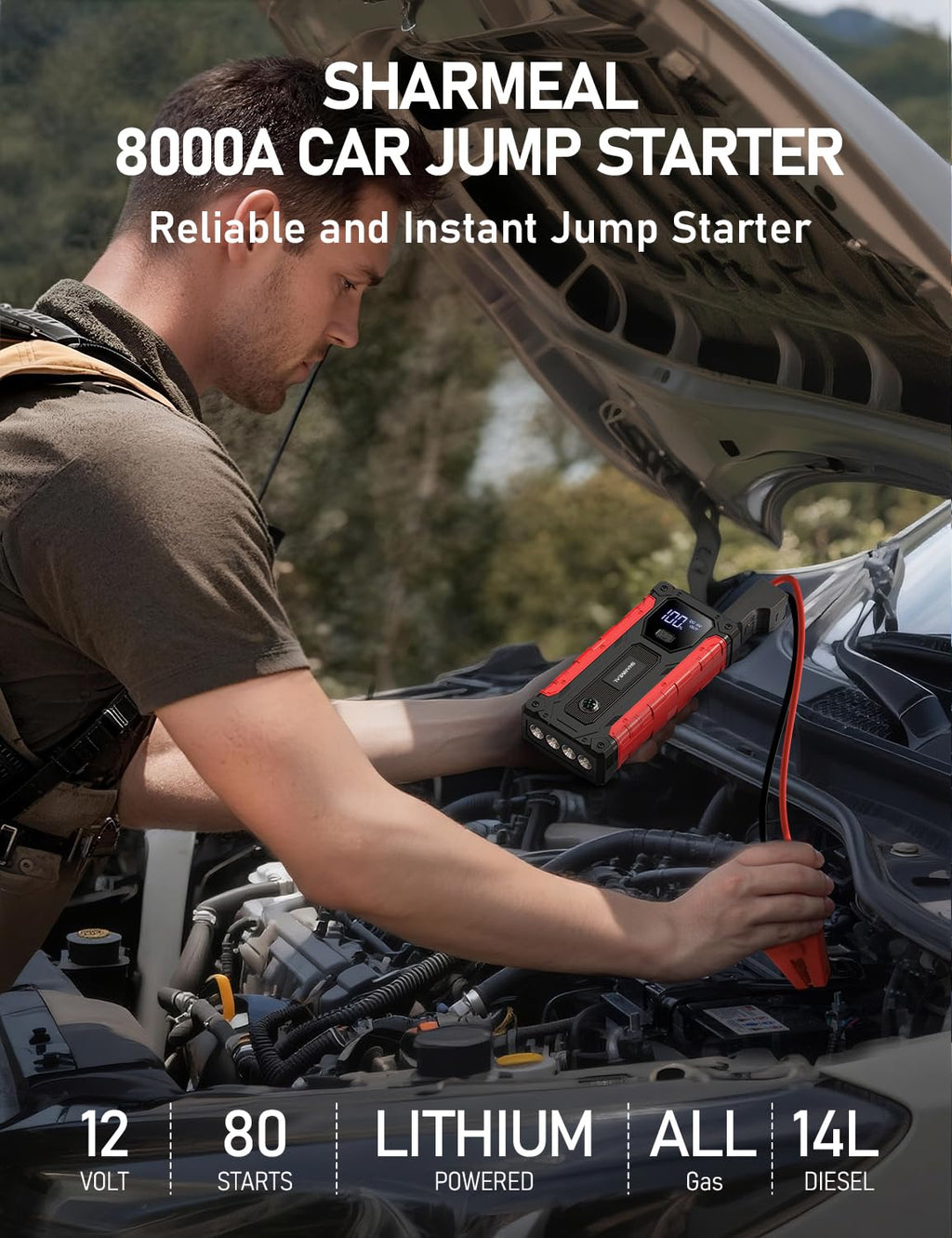 8000A 12V Portable Jump Starter with PD 30W Charger V698400