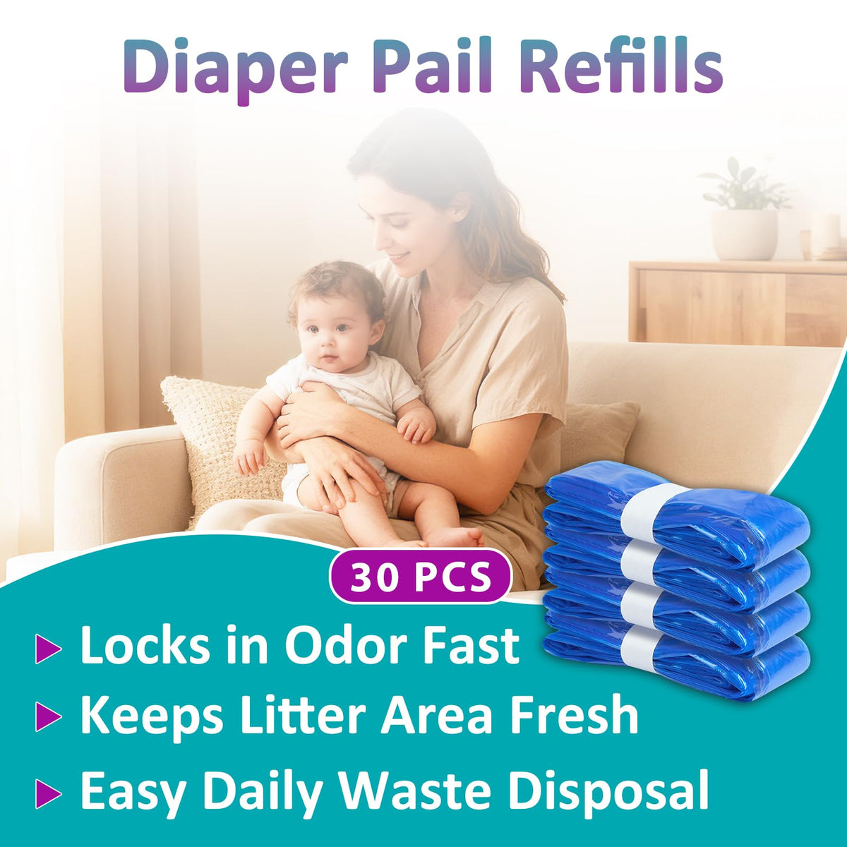 30 Pcs Leakproof Diaper Pail Refills M8661