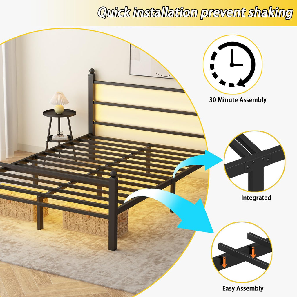 Black Metal Full Size Bed Frame with Headboard and Footboard W675